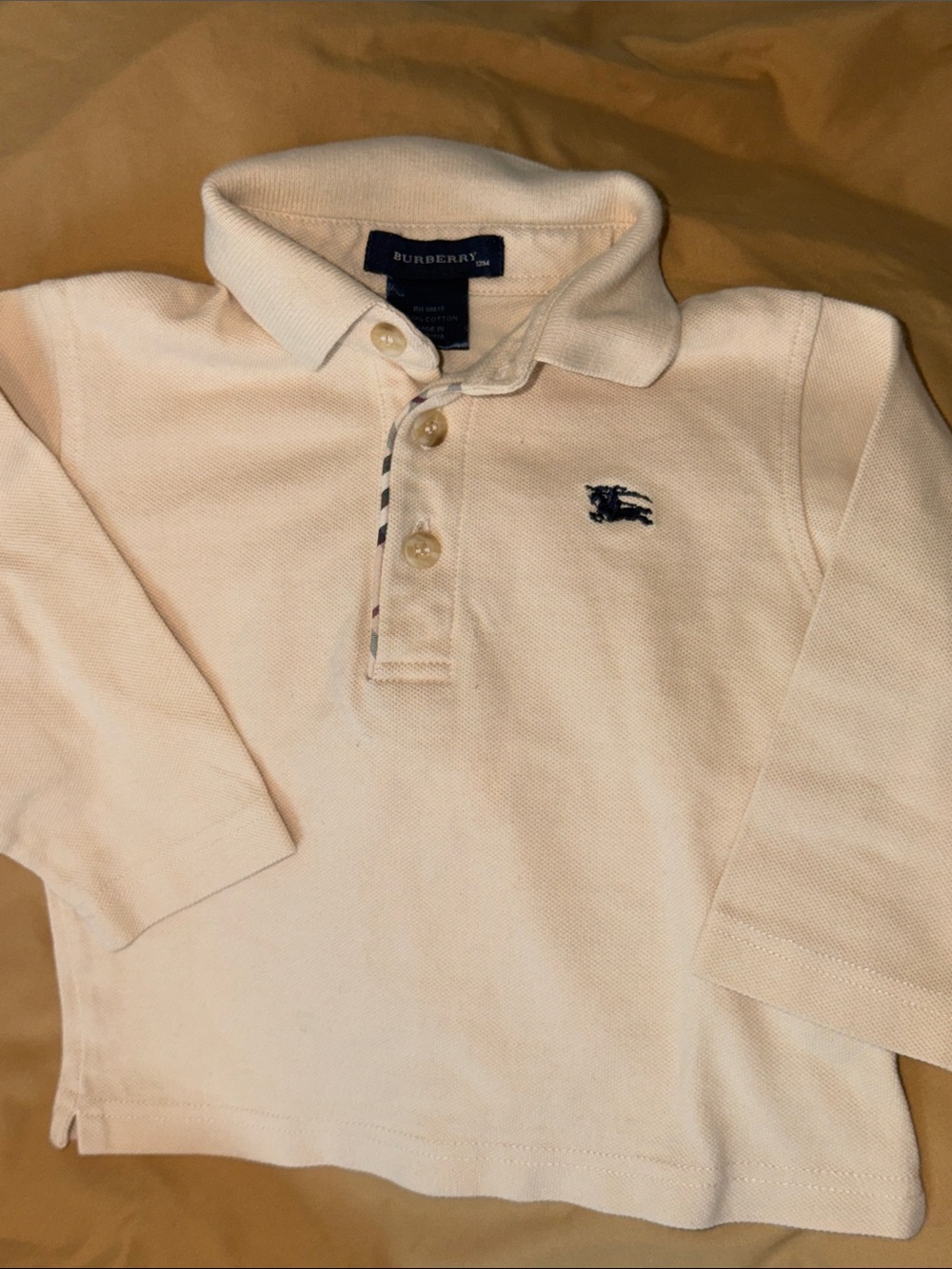 Burberry Cream & Navy Long Sleeve Polo Shirt - Kids